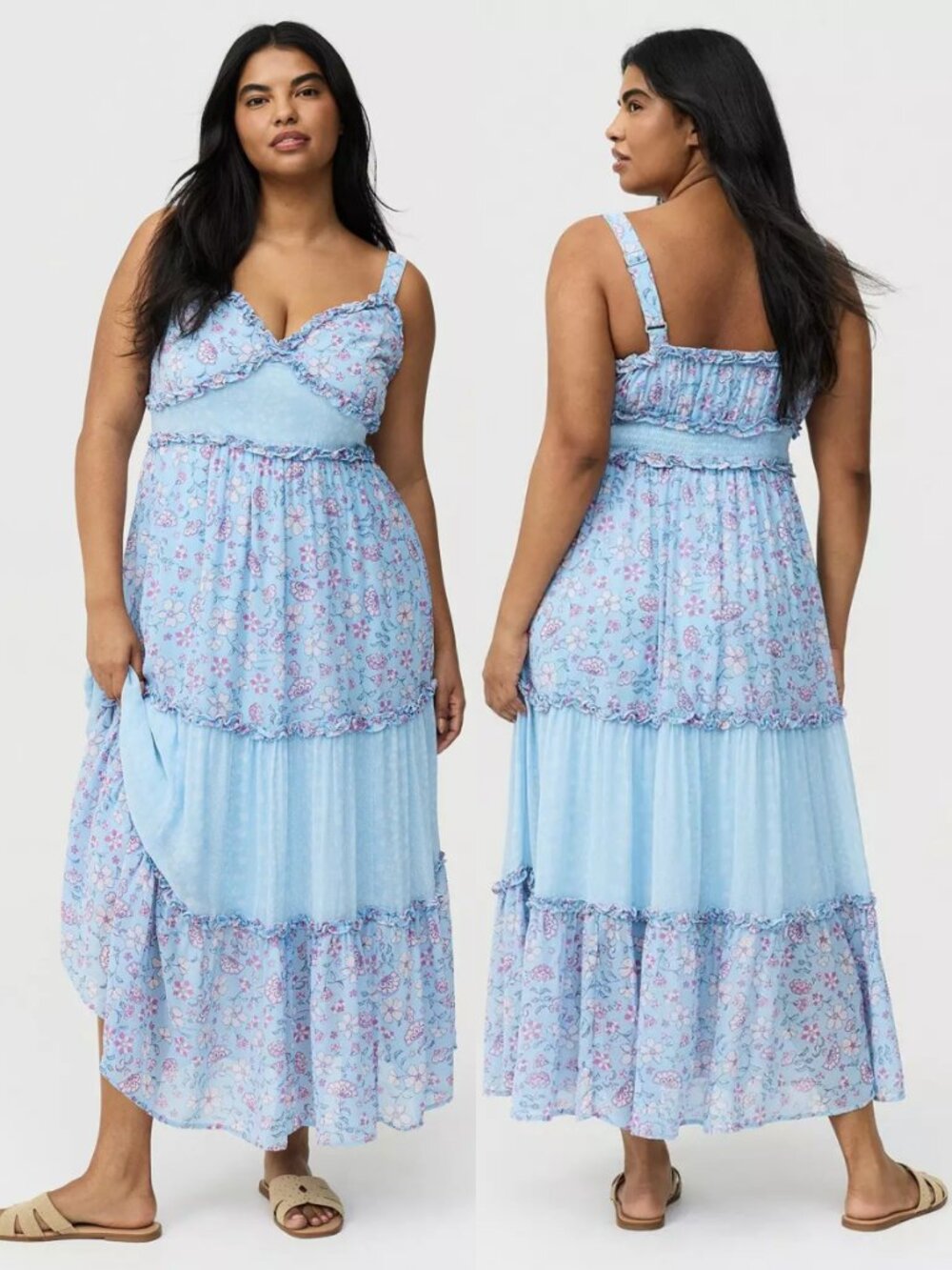 NWT Torrid 1 Blue Floral Chiffon V-Neck Maxi Dress 1X 14 16